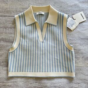 NWT! Sandro Cream and Blue Striped Collared Top, Size 1